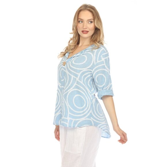Light Blue Circle Print one button detail top - Picture 10 of 12